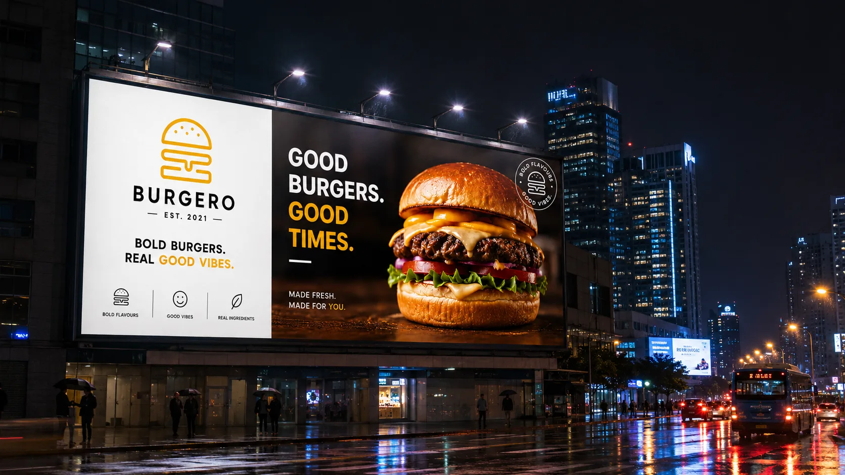 Burgero — Logo and Branding packaging & visual design mockup 15 by Raghav Chopra